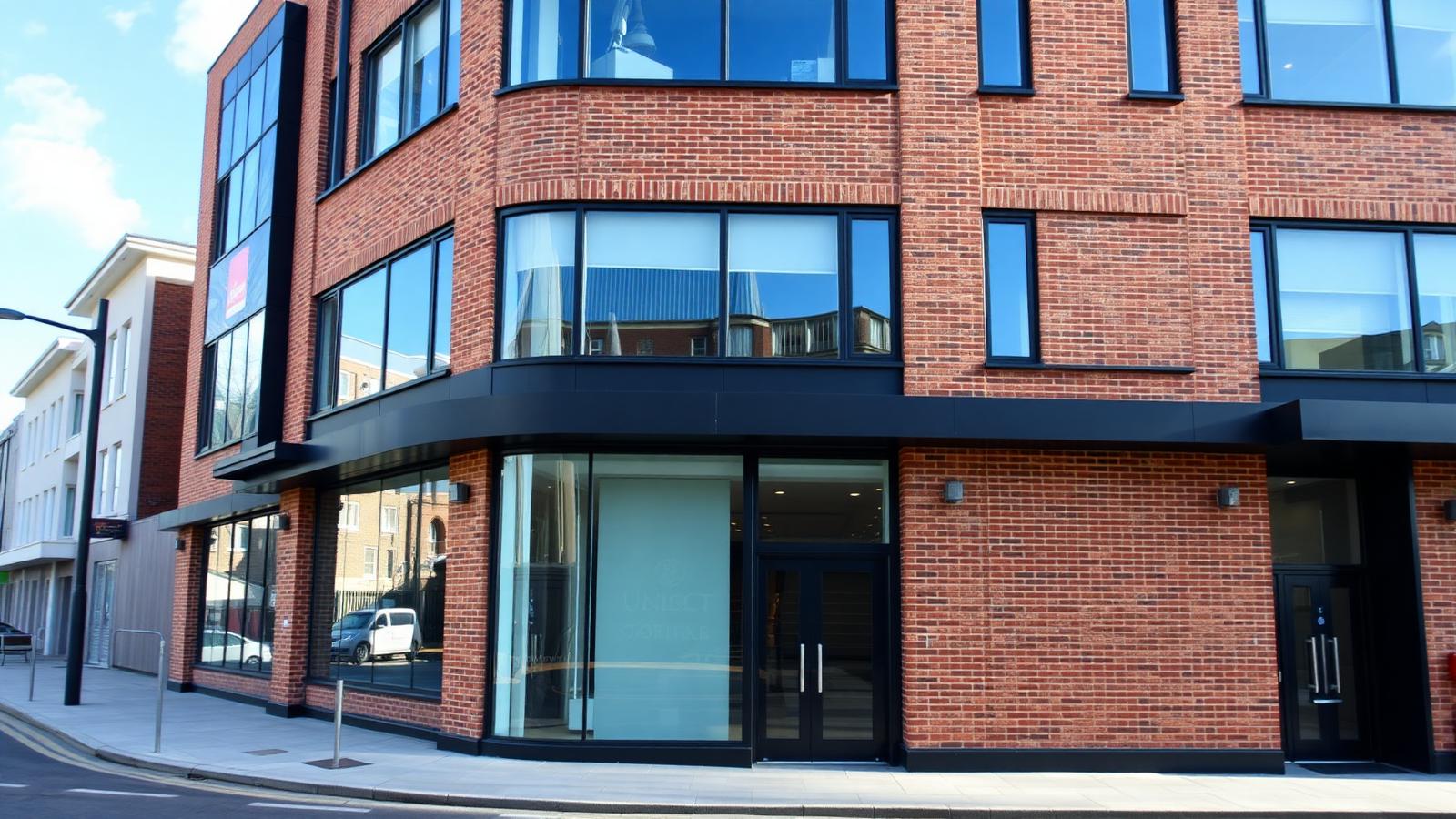 Modern UK commercial building exterior representing commercial buildings insurance