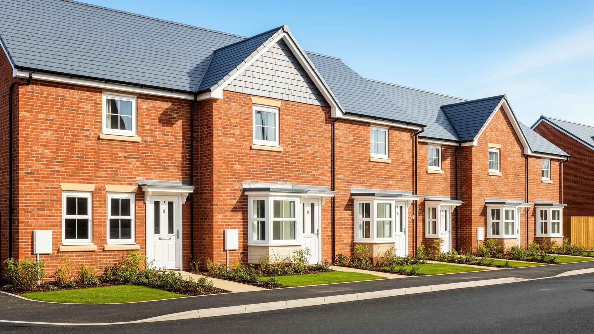 Newly built UK terraced housing at golden hour representing a new build buy-to-let